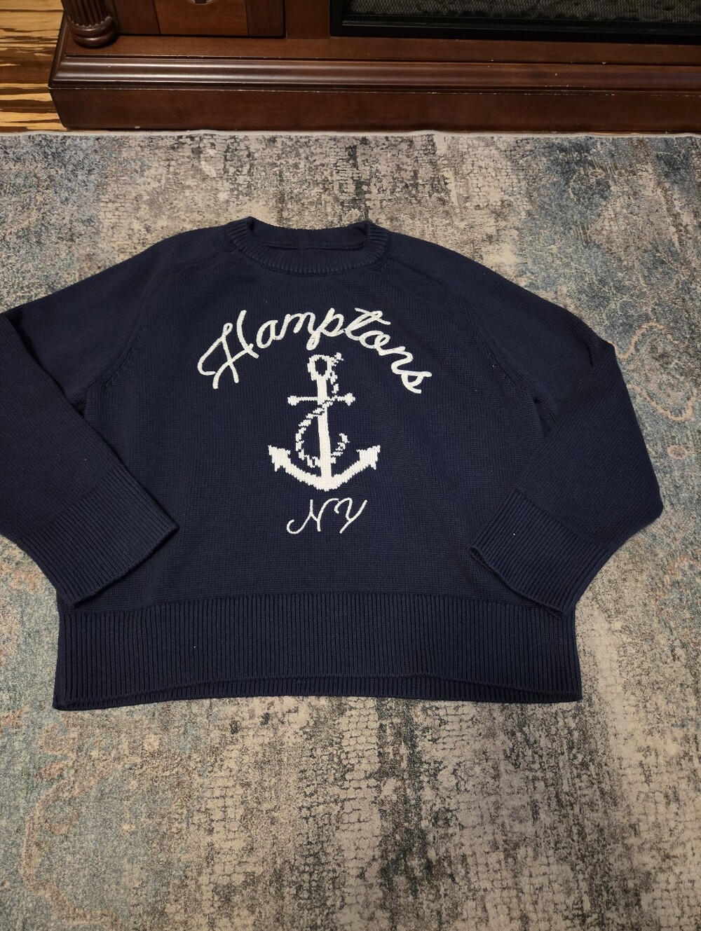 Abercrombie & Fitch Hamptons NY Anchor Textural Knit Crewneck Sweater Navy L